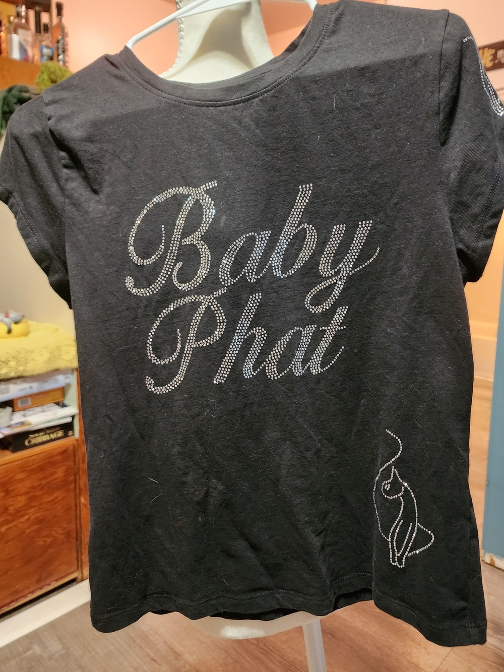 Baby Phat Women's Black Rhinestone Logo Short Sleeve Tee Sz Xl
